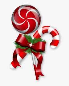 Christmas Lollipop And Sugar Cane With A Red Bow On - Christmas, HD Png Download, Transparent PNG