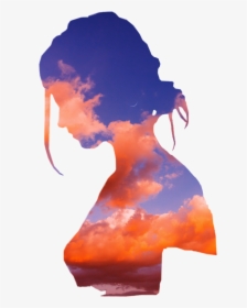 #sunset #girl #cloud #clouds #silhouette #freetoedit - Visual Arts, HD Png Download, Transparent PNG