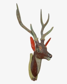 Early Fine Carved Wood Painted Deer Head Wall Plaque - Deer, HD Png Download, Transparent PNG