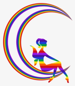 Crescent Outline Moon Vector Png Clipart , Png Download - Clipart Rainbow Crescent Moon, Transparent Png, Transparent PNG