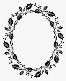 Holly Frame - Black And White Holly Wreath Clipart, HD Png Download, Transparent PNG