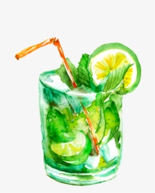 Lime Limegreen Mojito Coctail Watercolors Watercolor, HD Png Download, Transparent PNG