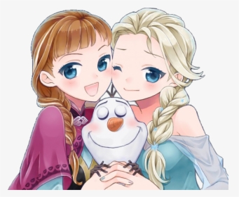 Anna Elsa And Olaf By Natsi90-d7vxsjf - Frozen Elsa Anna Anime, HD Png Download, Transparent PNG