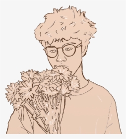 Flowers, Boy, And Art Image - Aesthetic Tumblr Boy Drawing, HD Png Download, Transparent PNG