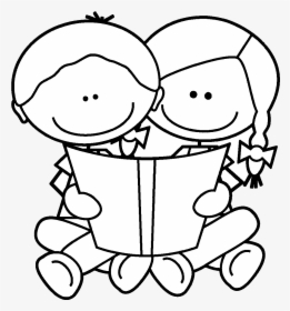 Reading Child Children Black And White Transparent - Reading Cartoon Images Black And White, HD Png Download, Transparent PNG