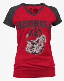 Go Georgia Bulldogs Uga Two Tone Cap Sleeve V Neck - Women's Georgia Bulldogs Shirts, HD Png Download, Transparent PNG
