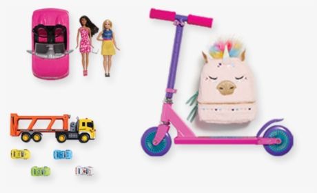 Assortment Of Kids Toys Including A Scooter, Backpack, - Baby Toys, HD Png Download, Transparent PNG