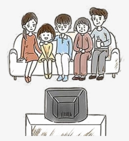 Transparent Watching Tv Clipart - Family Watching Tv Drawing, HD Png Download, Transparent PNG
