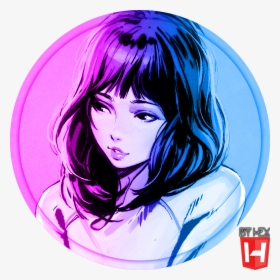 Anime Girl Purple Hair Brown Eyes , Png Download - Purple Hair Girl Art, Transparent Png, Transparent PNG