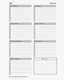Printable To-do List 7 Days A Week Portrait Main Image - Printable 7 Day Weekly Planner Template, HD Png Download, Transparent PNG