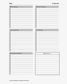 Printable To Do List Five Days A Week Main Image - Five Days To Do List, HD Png Download, Transparent PNG