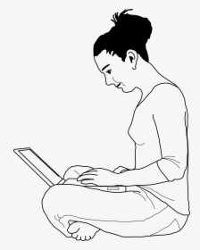 Girl Typing Clip Arts - Girl Using Laptop Drawing, HD Png Download, Transparent PNG
