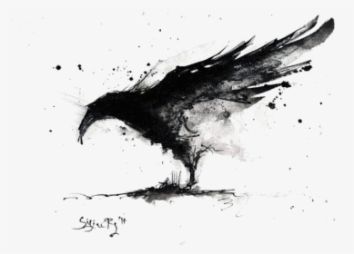 Drawing Raven Black And White - Abstract Ink Painting, HD Png Download, Transparent PNG
