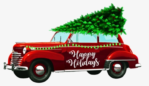 Vintage Christmas Car, Christmas Tree On Top, Christmas - Christmas Car Png, Transparent Png, Transparent PNG