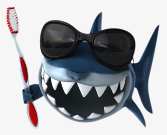 Transparent Toothbrush Clipart - Shark Cartoon Brush Teeth, HD Png Download, Transparent PNG