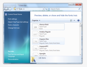 Screen Shot Showing The Font Control Panel In Windows - Dialog Font, HD Png Download, Transparent PNG