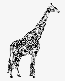 Tribal Giraffe Mom And Baby - Giraffe Drawing With Patterns, HD Png Download, Transparent PNG