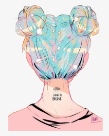 Tumblr Girl Girls Pink Hair Bestfriends Believe - Girl Drawing Space Buns, HD Png Download, Transparent PNG
