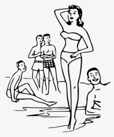 Beach With People Drawing , Png Download - People At The Beach Drawing, Transparent Png, Transparent PNG
