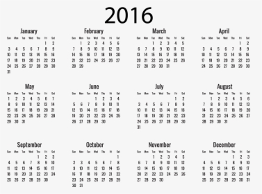 All Month Calendar 2016 - Year Long Calendar 2019, HD Png Download, Transparent PNG