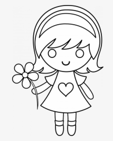 Daisy Girl Colorable Line Art Free Clip Art - Girl Clipart Black And White, HD Png Download, Transparent PNG