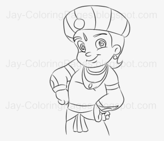 Chota Bheem Coloring Page Line Art By Jay - Chotta Bheem Pencil Drawing, HD Png Download, Transparent PNG