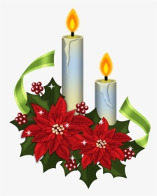 Poinsettias Clipart Vintage Christmas Candle - Christmas Holly And Candles, HD Png Download, Transparent PNG