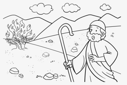 Bible Characters Png Black And White - Moses And The Burning Bush Drawing, Transparent Png, Transparent PNG