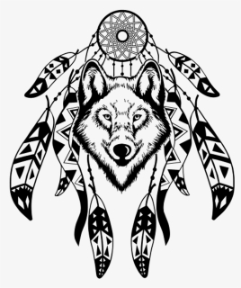 Tribal Drawing Dreamcatcher - Atrapasueños Con Lobo Dibujo, HD Png Download, Transparent PNG