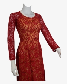 Red Lace Ao Dai Vietnamese Traditional Long Dress - Cocktail Dress, HD Png Download, Transparent PNG
