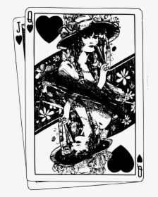 Queen Of Hearts - Queen Card Art Black And White, HD Png Download, Transparent PNG