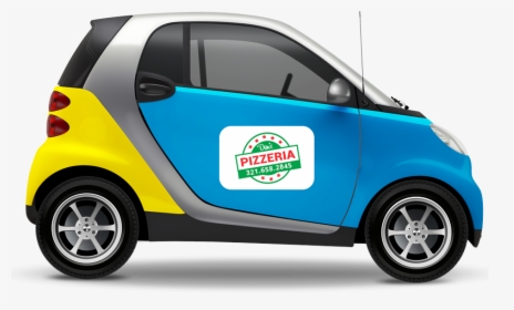 Small Car With Magnetic Sign On The Door With Pizza - Car Door Magnet Signs, HD Png Download, Transparent PNG