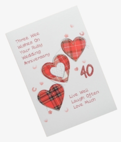 Scottish Ruby 40th Anniversary Card Tartan Hearts Scots - Heart, HD Png Download, Transparent PNG