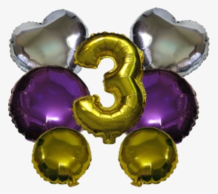 Mixed Shapes Number Mylar Balloons Gold Purple Silver - Mylar Balloons Purple And Gold, HD Png Download, Transparent PNG