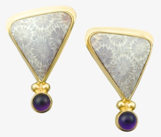 2 Ball Sheet Earrings With Fossil Coral And Amethyst - Earrings, HD Png Download, Transparent PNG