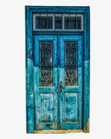 Door, Input, Wood, Glazed, Old, Wrought Iron, Blue - Door, HD Png Download, Transparent PNG