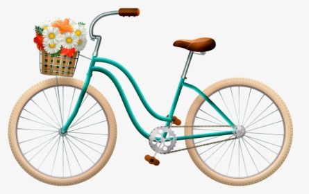Bicicleta, Cesta Con Flores, Mujer De Bicicletas - Bicycle With Flower Basket Png, Transparent Png, Transparent PNG