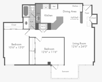 The Bradley 2 Bedroom Apartment Floor Plan At The Monterey - Floor Plan, HD Png Download, Transparent PNG