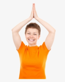 Happy Woman Joining Her Palms Together Png Image - Girl, Transparent Png, Transparent PNG