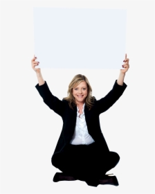 Women Holding Banner Free Commercial Use Png Images - Happy Sitting Girl Png, Transparent Png, Transparent PNG