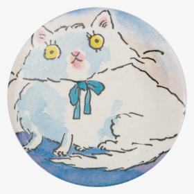 White Cat In Blue Bow Art Button Museum - Cartoon, HD Png Download, Transparent PNG