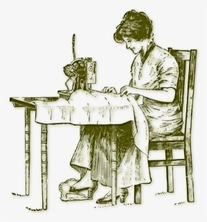 Sewing Woman Vintage - Sewing Machine Drawing Png, Transparent Png, Transparent PNG