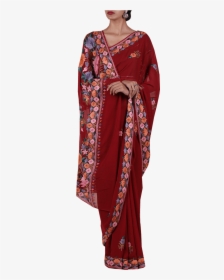 Deep Red Suzani Embroidered Tabi Silk Saree - Silk, HD Png Download, Transparent PNG