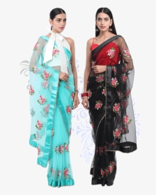 Agnisie - Embroidery Net Saree Black, HD Png Download, Transparent PNG