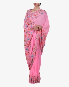 Pink Suzani Embroidered Tabi Silk Saree - Silk, HD Png Download, Transparent PNG