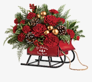 Vintage Sleigh Bouquet By Teleflora - Christmas Sled Flower Arrangement, HD Png Download, Transparent PNG