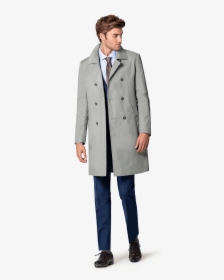 Grey Double Breasted Trench Coat-36 - Man In Trenchcoat Png, Transparent Png, Transparent PNG