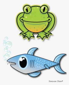 Frog And Fish Clipart - Fish And Frog Cartoon, HD Png Download, Transparent PNG