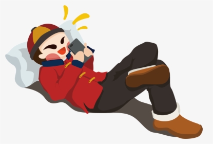 New Year Doll Boy Lying Playing Mobile Phone Png And, Transparent Png, Transparent PNG
