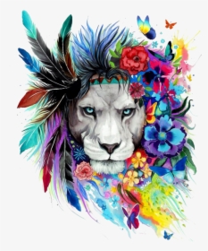 Transparent Lions Head Clipart - Watercolor Lion With Flowers, HD Png Download, Transparent PNG